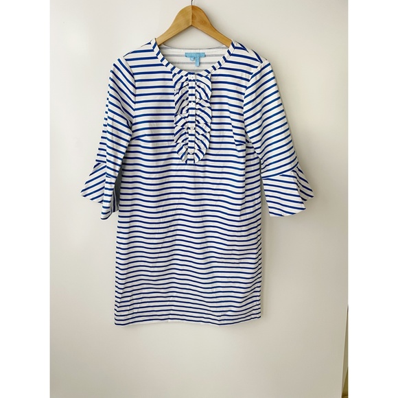 Draper James Sailor Stripe Ruffle Shift Dress Blue white  8 - Picture 4 of 11